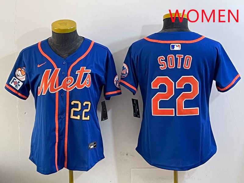 Women New York Mets #22 Soto Blue Game Fashion 2025 Nike MLB Jersey style 3